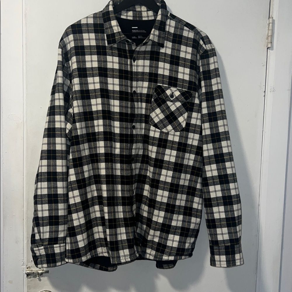 PUBLIC OPINION Lined Plaid Flannel Over Shirt Shirt Jacket-XL